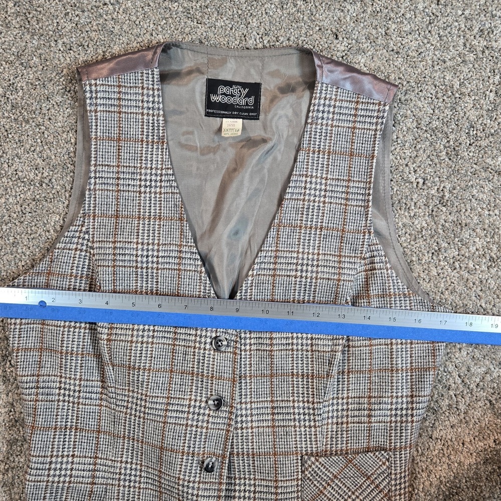 Patty Woodard Vintage Plaid Brown Wool Blend Vest Womens Size 13/14(10/12) - Picture 5 of 7